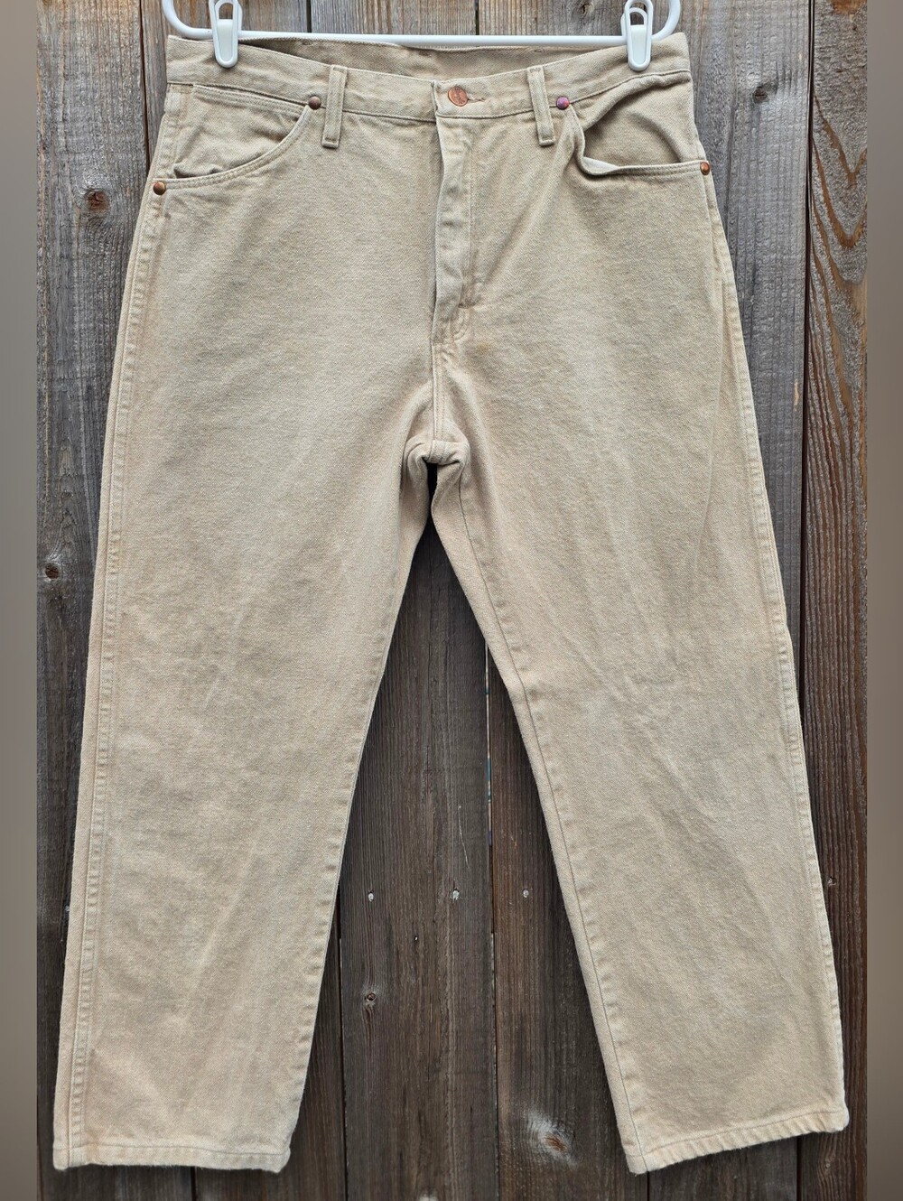 Vintage Wrangler Jeans Khaki Tan Beige Denim Zip Fly 34 x 29 Vntg 90s Rare Y2k